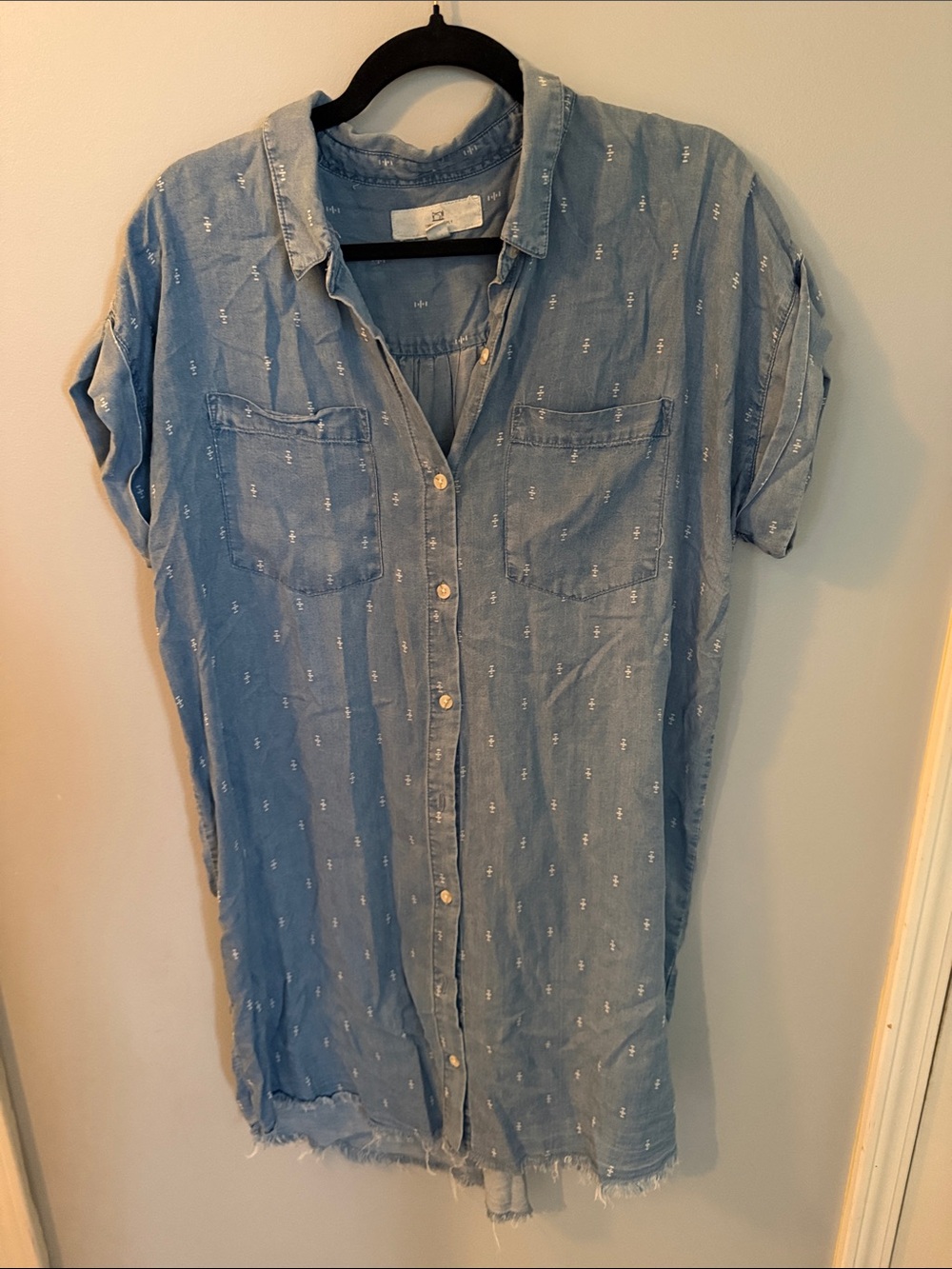 Thread & Supply Light Blue Short Sleeve Button-Front Denim Tunic Dress